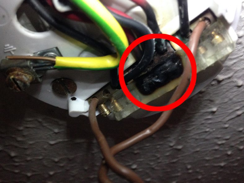 Scorched socket connection found during an inspection